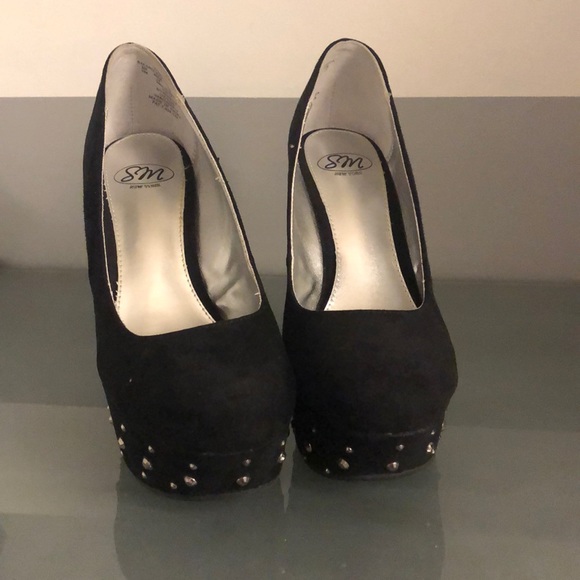 SM New York suede black platforms rhinestones - Picture 5 of 5